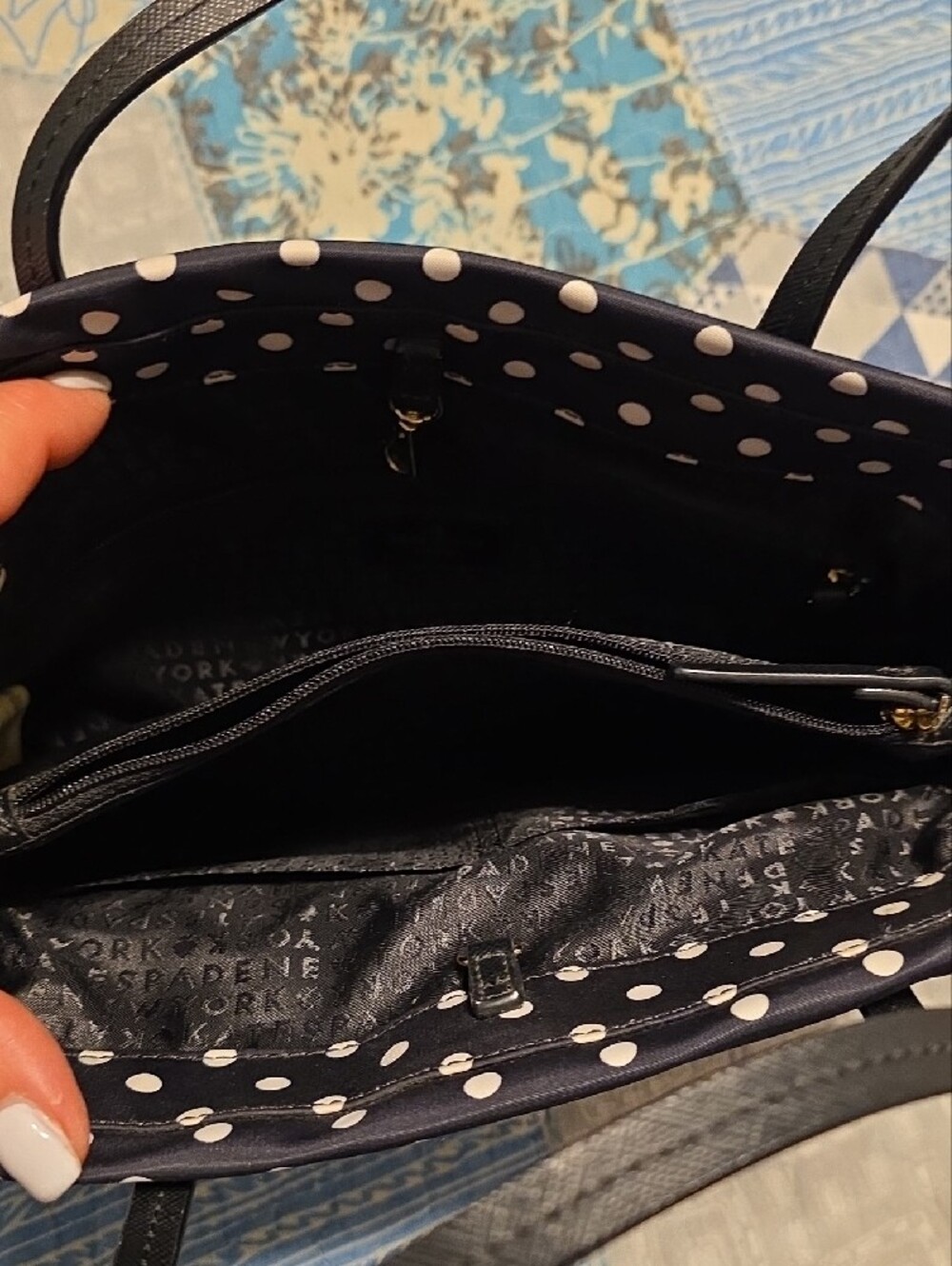 kate spade navy and white polka dot tote - Picture 2 of 2